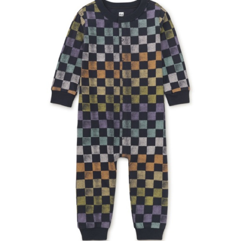 Tea Collection Long Sleeve Romper One-Piece Checkerboard Pattern 9-12 months